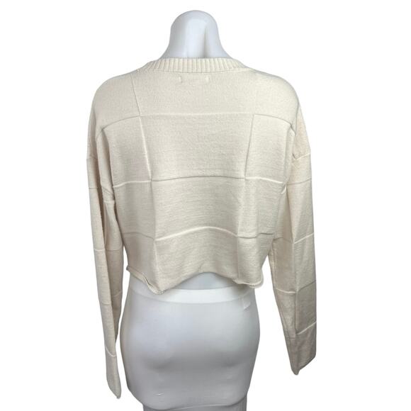 PacSun L.A Hearts Cream Long Sleeve Crew Neck Knit Checked Crop Sweater Top M - Picture 2 of 4